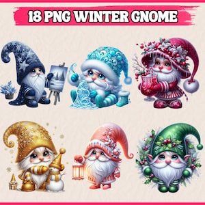 18 PNG Winter Gnomes Clipart, Cute Christmas Winter Gnomes com Neve Clipart, Gnome Bundle, Ilustrações | Download instantâneo, Uso comercial