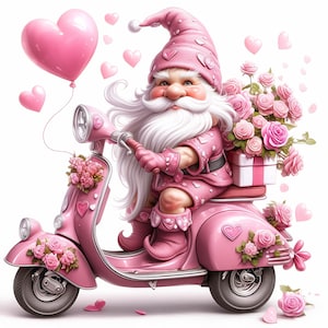 Lovely Gnome On Motorcycle Clipart 11 High Res Watercolor JPGs Junk Journals, Scrapbook, Card Making, Digital Download, Fantasy, Whimsical
