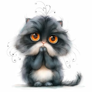 10 Funny Cat Clipart Bundle, Surprised Kitty Illustration, Printable Watercolor Clipart, High Quality JPG, Paper Craft, Junk Journals