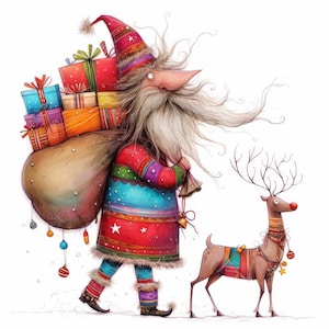Quirky Joyful Reindeer Clip Art 10 High Res Watercolor JPGs Junk Journaling, Scrapbooking, Card Making, Digital Download, Fantasy, Whimsical