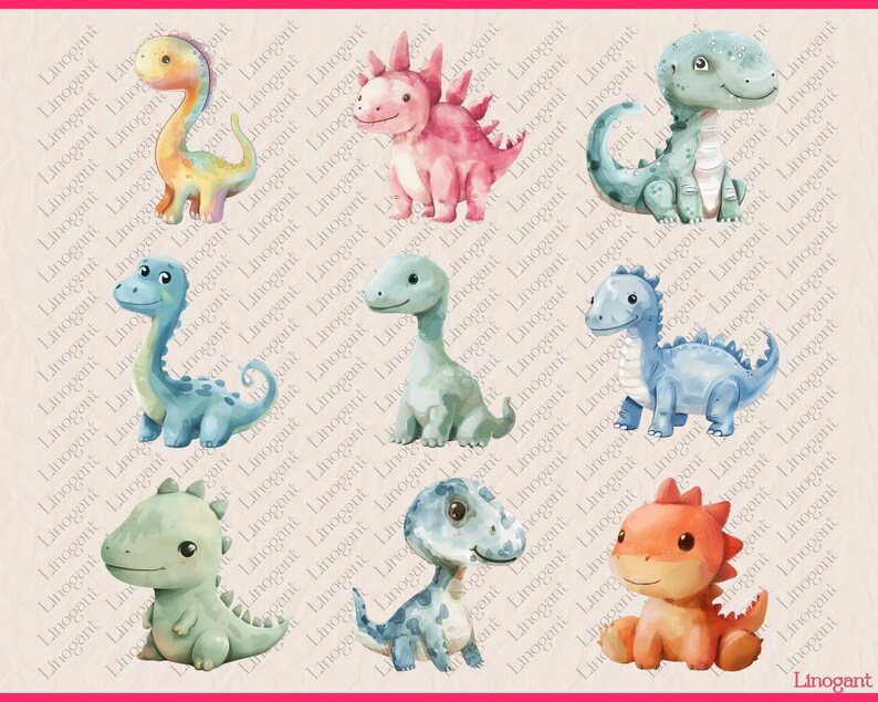 Watercolor Cute Dinosaur Clipart Bundle, Dino Nursery Decor Clip Art ...