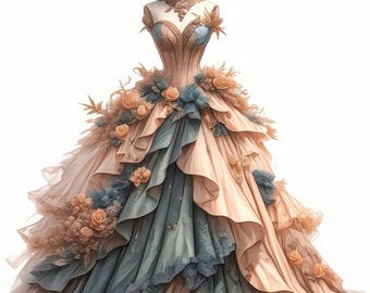 13 Victorian Dress Clipart Bundle, Elegant Historical Fashion Illustration, Printable Watercolor Clipart, High Quality JPG, Paper Craft