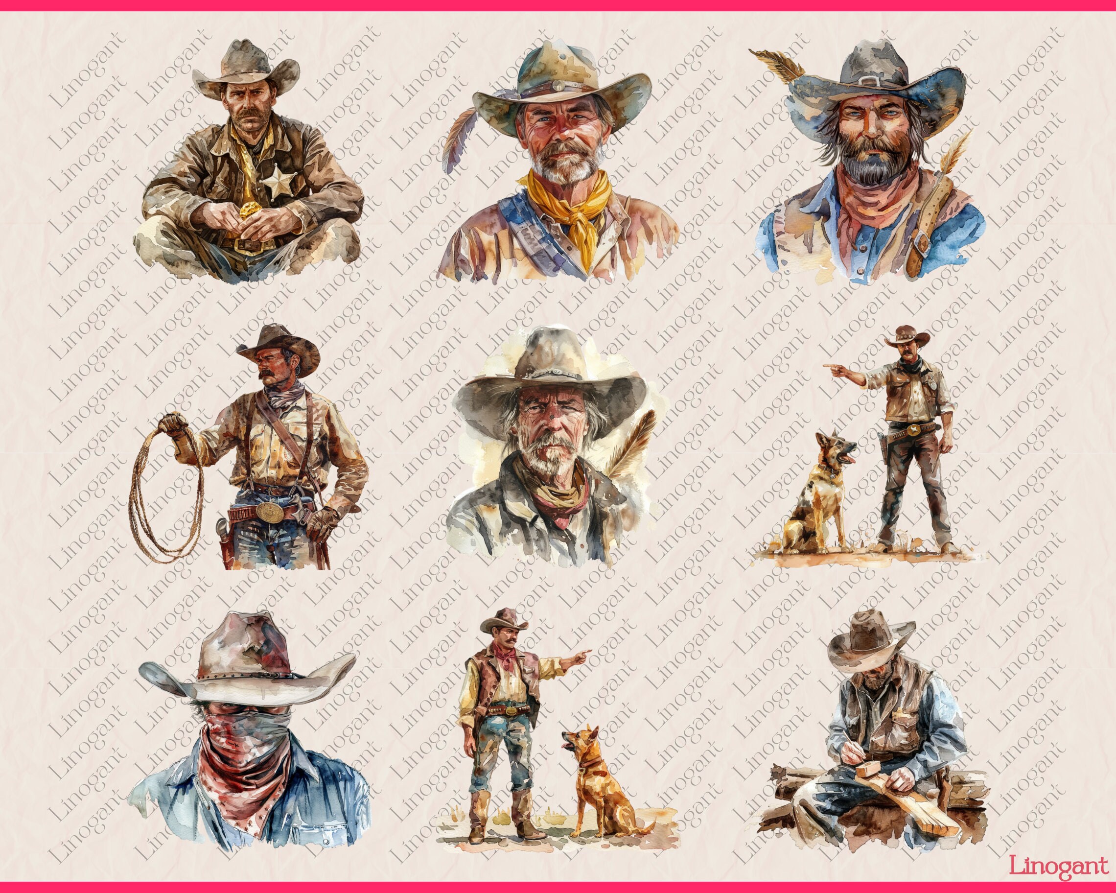 Watercolor Western Sheriff Clipart Bundle, Sheriff Riding Horse Clip ...