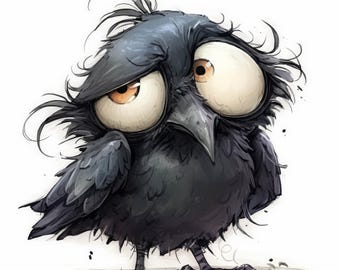 Frazzled Raven Clip Art 10 High Res Watercolor JPGs Junk Journaling, Scrapbooking, Card Making, Digital Download, Fantasy, Whimsical