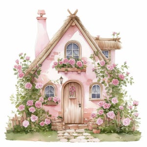 14 Rose Covered Cottage Clipart Bundle, Shabby Chic Illustration, Printable Watercolor Clipart, High Quality JPG, Paper Craft, Junk Journals