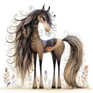 Whimsical Female Horse Clipart 11 High Res Watercolor JPGs for Junk Journaling, Scrapbooking, Card Making, Digital Download, Fantasy, Quirky