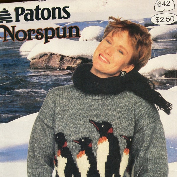 Sweater Knitting Patterns, Norspun, Patons 642, for Women, Paper Original, NOT a PDF, Penguin, Moose, Polar Bear