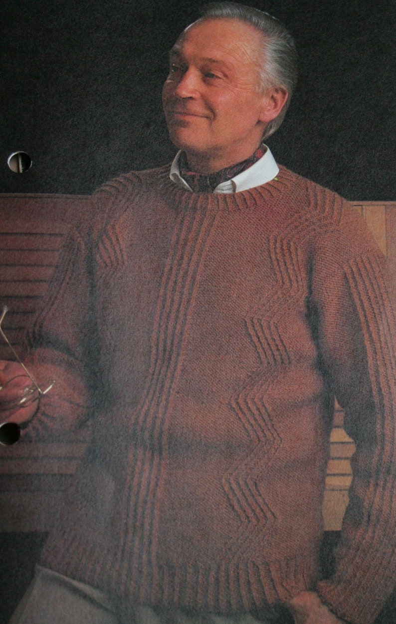 Sizes 34-44 Sweater Knitting Pattern uses Worsted Weight Yarn for Men