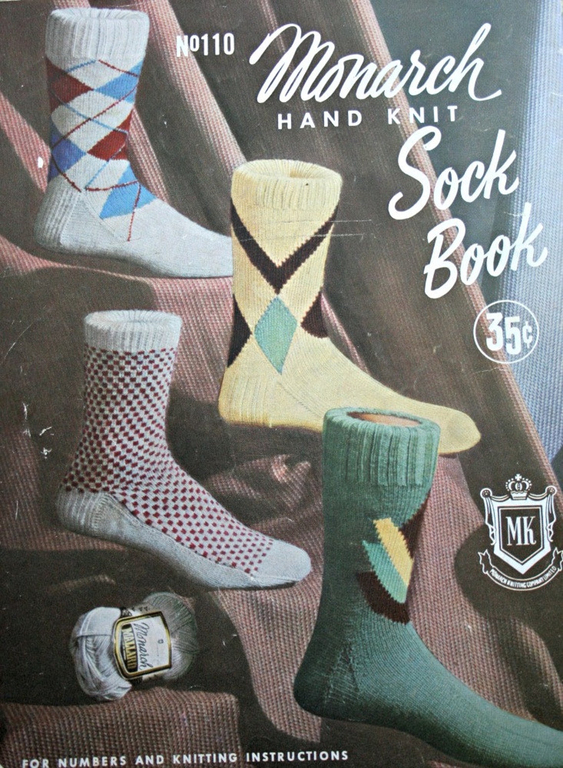 Socks Knitting Patterns Monarch Hand Knit Sock Book 110 Size | Etsy