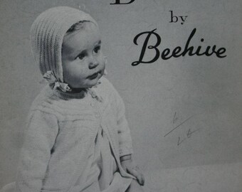 Baby Knitting Patterns Baby Styles in Darvan by Beehive 82 Layette Sweater Bonnet Booties Diaper Cover Vintage Paper Original NOT a PDF