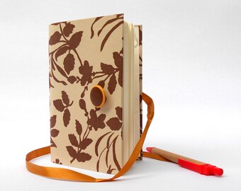 Brown flowers journal notebook diary travelers journal vegan notebook fabric notebook for writing Beige Brown gold floral journal notebook