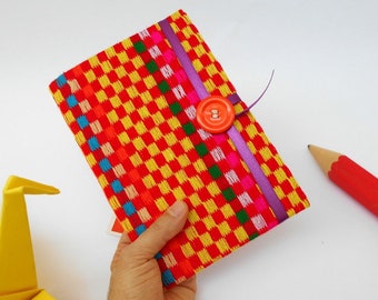 Colorful writing journal notebook blank journal diary squares journal drawing journal geometric journal orange button red yellow orange