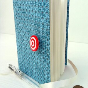 Blue circles Journal notebook diary Blue fabric with blank paper handmade journals & books red target button, maternity gifts gifts for kids