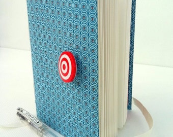 Blue circles Journal notebook diary Blue fabric with blank paper handmade journals & books red target button, maternity gifts gifts for kids