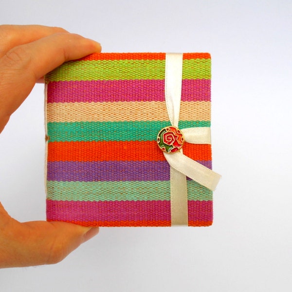 Colorful Stripes Journal Notebook, handmade journal, multicolor journal, lined journal, writing journal, diary, colorful vintage button