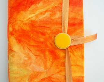 Handmade Journal notebook diary writing journal bound with lined paper Yellow orange personal velvet fabric journal diary agenda for women