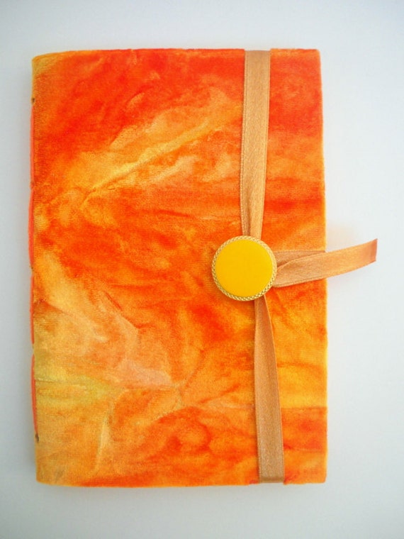 Handmade Journal notebook diary writing journal bound with lined paper Yellow orange personal velvet fabric journal diary agenda for women