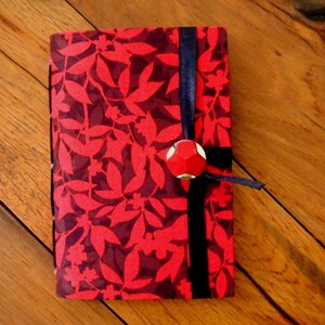 Red leaves Handmade journal notebook diary hand bound Personal journal diary for writing sketching Brown Red leaves fabric cover warm colors image 2
