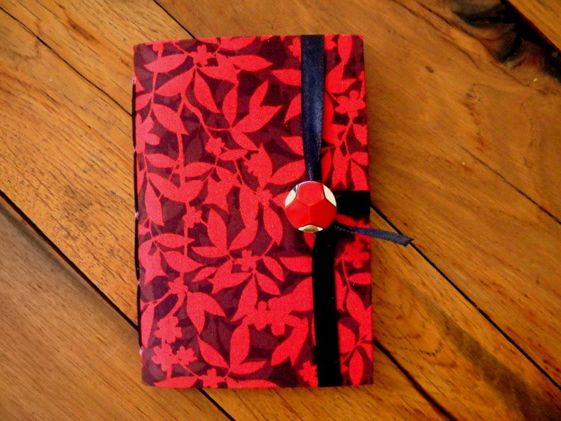 Red leaves Handmade journal notebook diary hand bound Personal journal diary for writing sketching Brown Red leaves fabric cover warm colors image 2