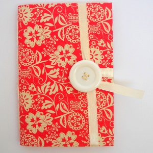 Red white flowers journal notebook diary lace handmade journals Flowers Notebook opens with White button and White ribbon, Girly diary mom image 1