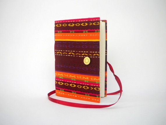 Brown Journal notebook diary lined journal Brown orange fabric journal A5 size Writing journal travel journal, colorful embroidery agenda