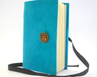 Blue Writing handmade Journal notebook diary with blank paper Blue Travel journal Brass boat button Personal memories book gifts for men boy