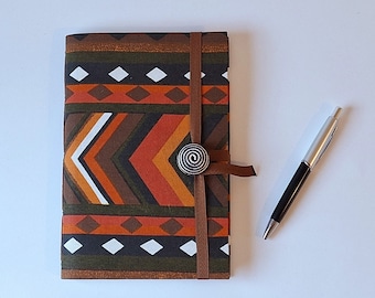 Colorful journal notebook Orange Brown Black sketchbook diary blank journal drawing journal geometric journal spiral button African geometry