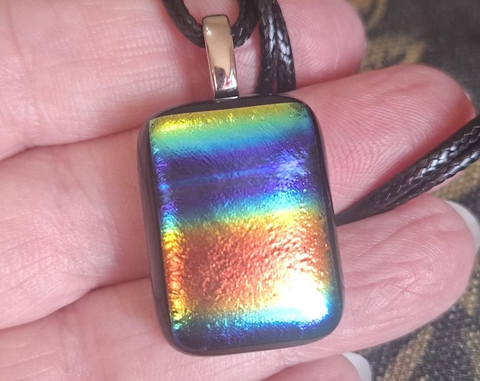 CLEARANCE Rainbow Dichroic Glass Pendant - Stainless Steel - Handmade Art Glass