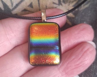 Rainbow Dichroic Glass Pendant – Stainless Steel Bail & Fused Art Glass Necklace