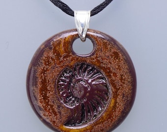 SPARKLY AMMONITE Handmade Ceramic Pendant – Sterling Silver - with optional cord necklace - Rowanberry Designs