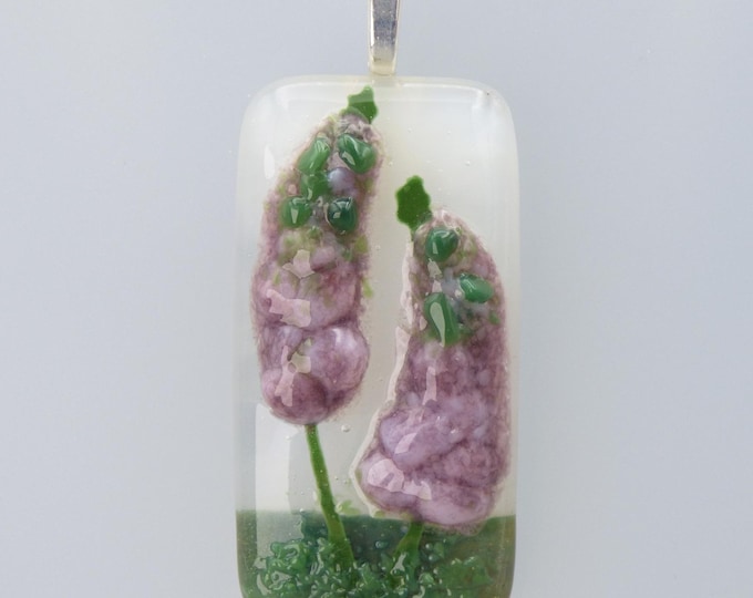 CLEARANCE Handmade Fused Glass Foxglove Pendant – Silver Plated Chain