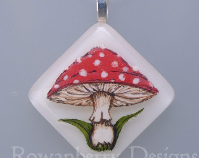 TOADSTOOL Pendant - Handmade Fused Painted Art Glass & Silver Plated Chain - Rowanberry Designs