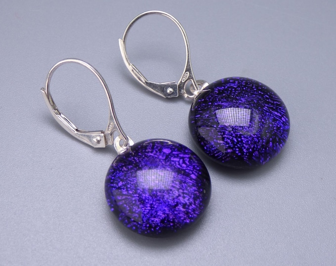 CLEARANCE Earrings - Handmade Iridescent Dichroic Fused Art Glass & Sterling Silver
