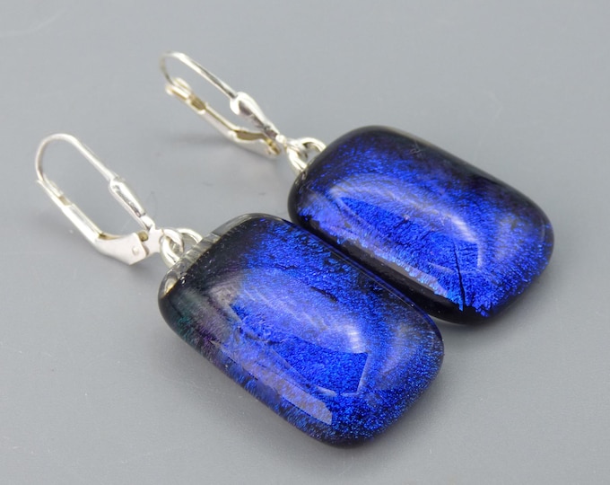 CLEARANCE Earrings - Handmade Iridescent Dichroic Fused Art Glass & Sterling Silver Earwires