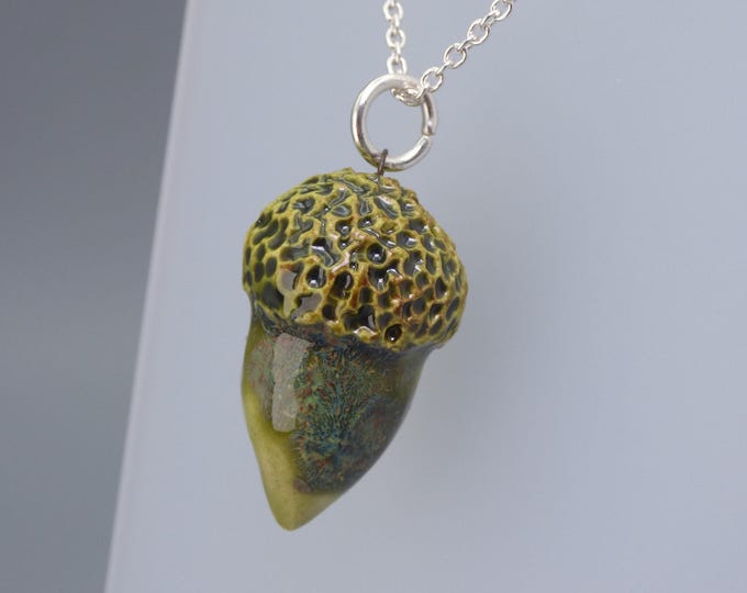 Acorn - Handmade Art Ceramic Pendant & Silver Plated Chain - Sterling Silver option