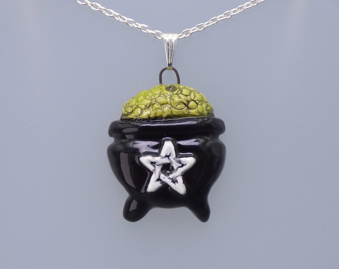 Cauldron - Handmade Art Ceramic Pendant & Silver Plated Chain - Rowanberry Designs - 925 Silver option