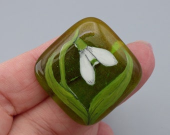 Snowdrop - Handmade Fused & Painted Art Glass Cabochon