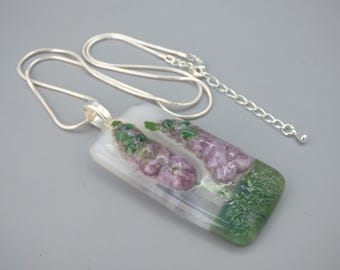 CLEARANCE Handmade Fused Glass Foxglove Pendant – Silver Plated Chain