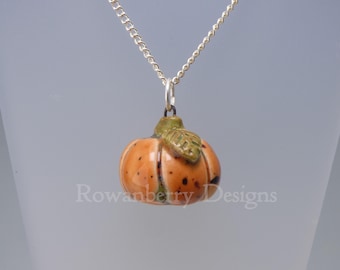 Mini Pumpkin - Handmade Art Ceramic Pendant & Silver Plated Chain - Rowanberry Designs - Sterling Silver option