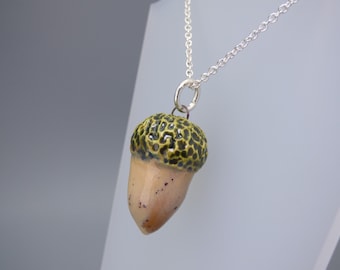 Acorn - Handmade Art Ceramic Pendant & Silver Plated Chain - Sterling Silver option