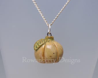 Mini Pumpkin - Handmade Art Ceramic Pendant & Silver Plated Chain - Rowanberry Designs - Sterling Silver option