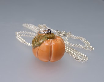 Mini Pumpkin - Handmade Art Ceramic Pendant & Silver Plated Chain - Rowanberry Designs - Sterling Silver option