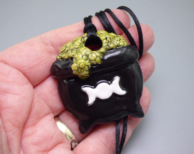 Handmade Ceramic Triple Goddess Cauldron Pendant Necklace – sterling silver option