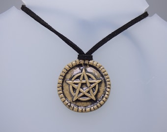 Handmade Ceramic Pentacle Pendant Necklace – with veggie cord