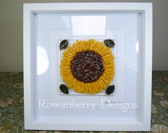 Harvest Sunflower -  Handmade Fused Art Glass Framed Picture- Rowanberry Designs - Art