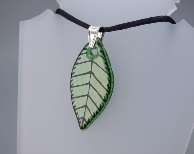 Iridescent Leaf Pendant/Necklace - Handmade Fused Art Glass & 925 Sterling Silver - Rowanberry Designs