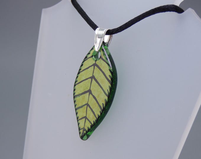Iridescent Leaf Pendant/Necklace - Handmade Fused Art Glass & 925 Sterling Silver - Rowanberry Designs