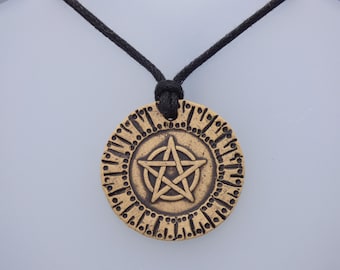 Handmade Ceramic Pentacle Pendant Necklace – with veggie cord
