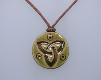 Handmade Ceramic Celtic Knot Pendant Necklace – with veggie cord