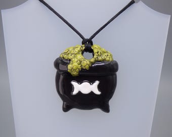 Handmade Ceramic Triple Goddess Cauldron Pendant Necklace – sterling silver option